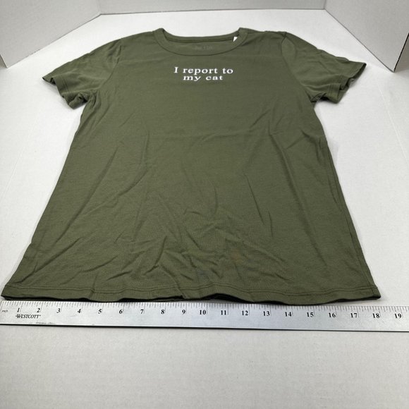 Zoe And Liv Women's Sz Small I Report To My Cat Short Sleeve Tee Shirt Green New - Picture 9 of 11